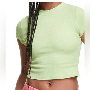 Champion Lime Green Ribbed Crew Neck Cap Sleeve Crop Top Size Small